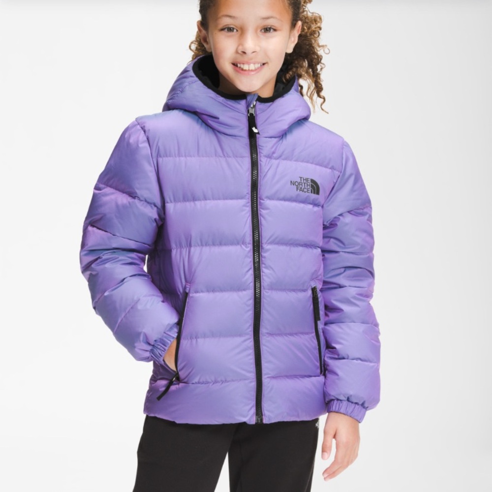 The North Face Girls Reversible Puffer 550 Down Jacket XL 18 Purple Iridescent